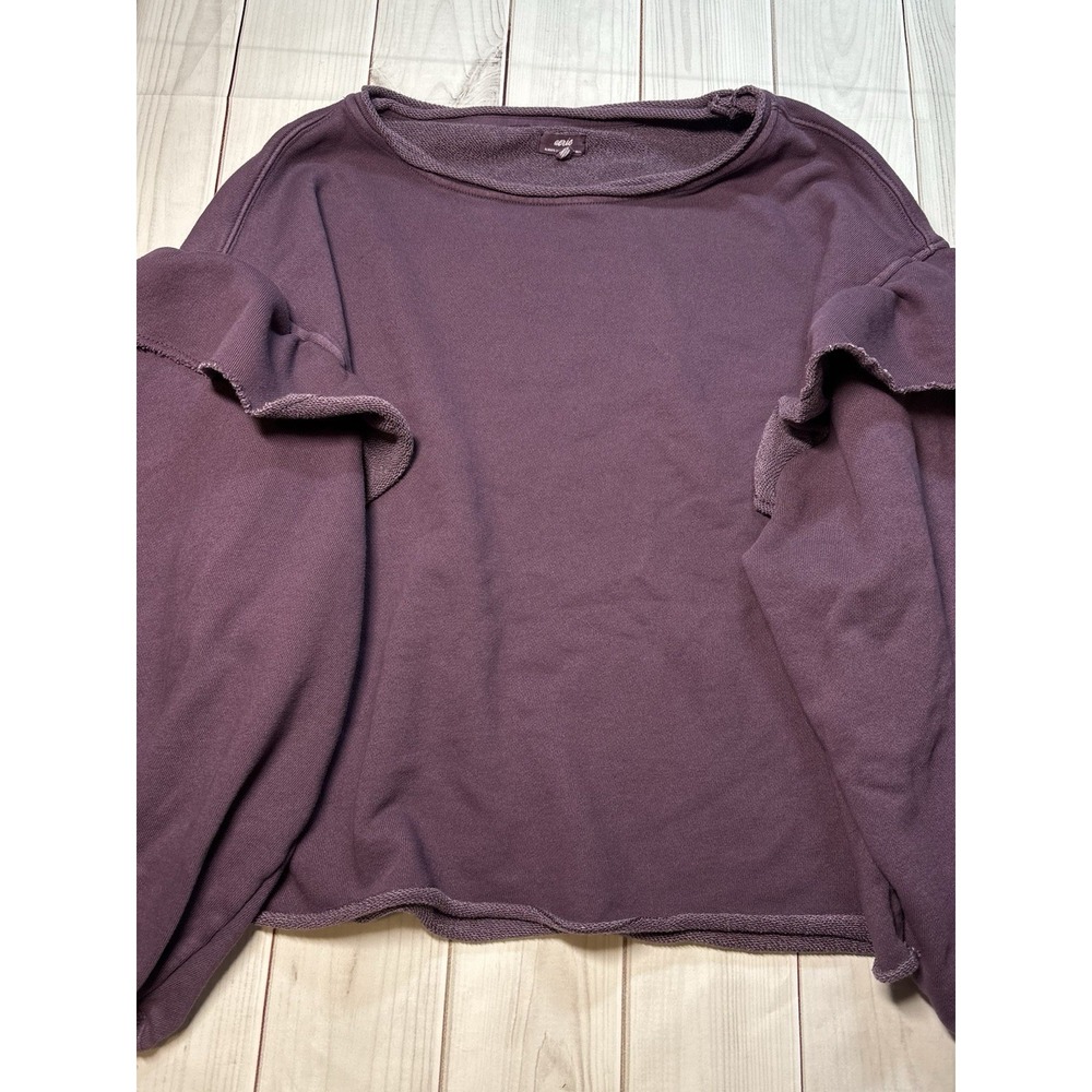 Aerie Ruffle Sleeve Sweatshirt Raw Edge Purple Crewneck Large